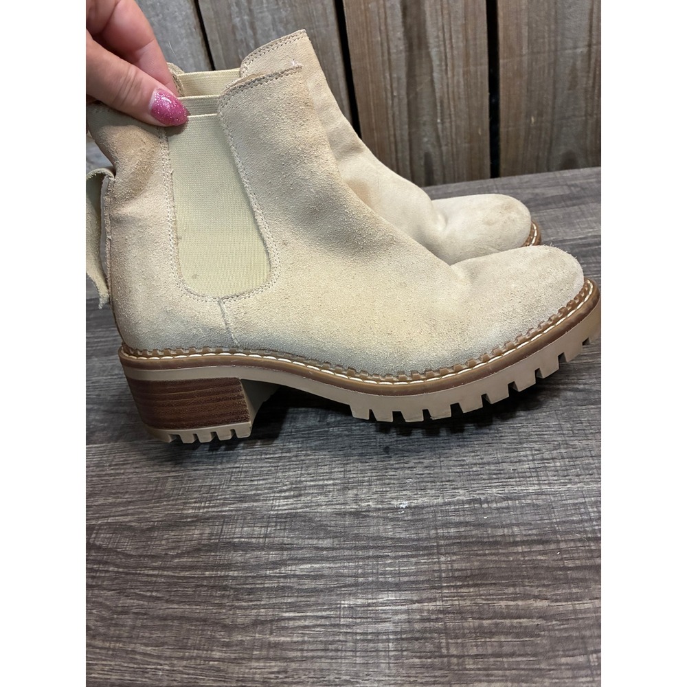 Bertuchi Womens Suede Chelsea Boots Beige Lug Sole Block Heel Made in Spain 7.5